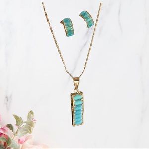 ⚜️✨ bohemian Necklace & Earrings Set Gold Plated zirconia & Natural Stone ✨⚜️